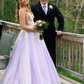 V Neck Open Back Tulle Applique Long Prom Dress SH568