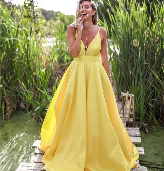 Yellow long prom dress yellow formal dress NN227