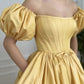 Yellow satin long A line prom dress yellow evening dress SA192