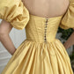 Yellow satin long A line prom dress yellow evening dress SA192