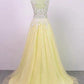 Yellow Tulle with Applique Long Party Dress, Charming Junior Prom Dress KS5990