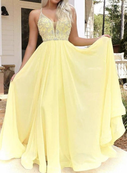 Yellow beads long prom dress evening dress KS1470