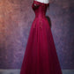 Beautiful Wine Red Tulle Sweetheart Long Prom Dress, A-line Party Dress KS5885