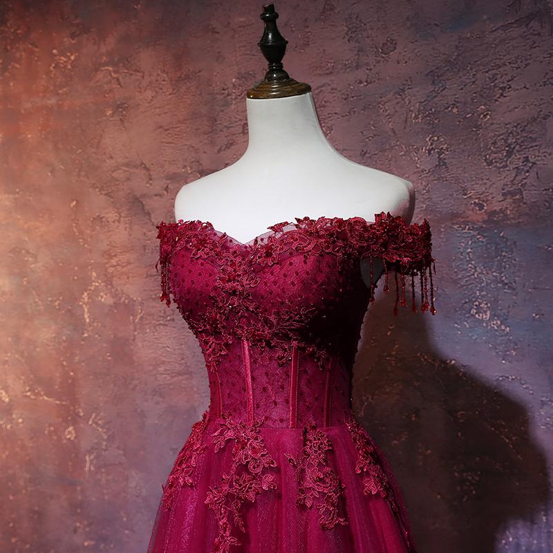 Beautiful Wine Red Tulle Sweetheart Long Prom Dress, A-line Party Dress KS5885