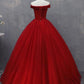 Red Tulle Long Off the Shoulder Sweet 16 Dress, Red Party Gown KS6097