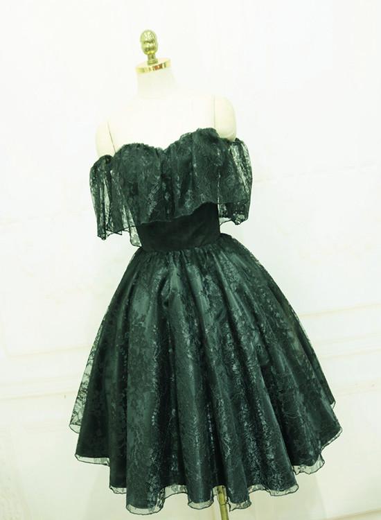 Beautiful Lace Green Off Shoulder Knee Length Party Dress, Homecoming Dress SA588