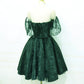 Beautiful Lace Green Off Shoulder Knee Length Party Dress, Homecoming Dress SA588