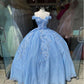 Princess Floral Off the Shoulder Tulle Quinceanera Dress Ball Gown N1350