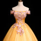 Yellow Tulle Off Shoulder Long Custom Size Senior Prom Dress, Evening Dress KS7637