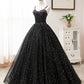 Black Tulle Satin Sweetheart Neck Long Prom Dress, Evening Dress KS7636