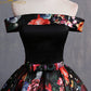 Black Floral Satin Off Shoulder Strapless Long Formal Prom Dress, Evening Dress KS7486