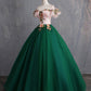 Deep Green Tulle Off Shoulder Long Customize Prom Dress, Evening Dress With Sleeve KS7482