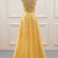 Yellow Flowers Tulle Long New Prom Dress, A-line Party Dress KS5584