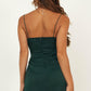 R0508,simple dark green sleeveless v-neck short evening dresses spaghetti-straps slit-skirt homecoming dresses with satin