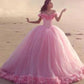 Romantic Poofy Pink Floral Wedding Dresses Off the Shoulder Ball Gown Quinceanera Dress SA933