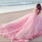 Romantic Poofy Pink Floral Wedding Dresses Off the Shoulder Ball Gown Quinceanera Dress SA933
