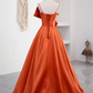 Elegant Spaghetti Straps Orange Satin Long Formal Prom Dress  SH563