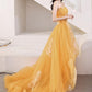 Yellow Unique High Low Tulle with Lace Prom Dress, Yellow Formal Dress Evening Dress KS6238