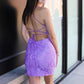 Cute Lavender Short Lace Homecoming Dress SA361