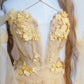 Yellow sweetheart tulle lace long prom dress yellow formal dress 0239