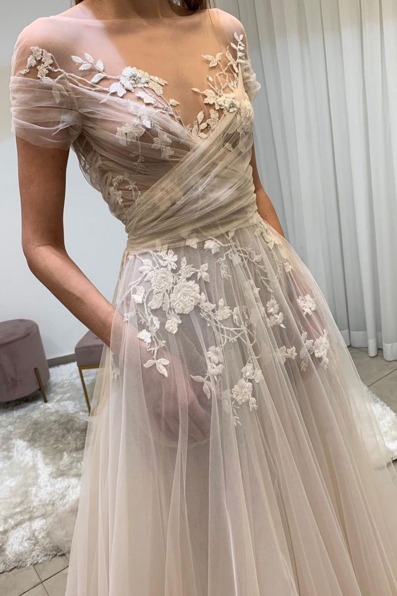 Light champagne tulle lace long prom dress, lace evening dress KS4480 shinydress Light champagne tulle lace long prom dress, lace evening dress KS4480 shinydress