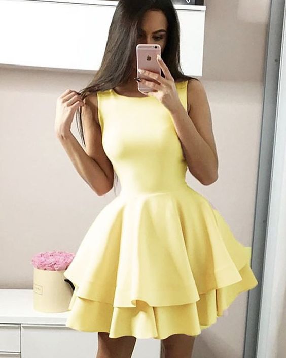 yellow short prom dresses,homecoming party dresses P0624