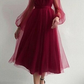 Charming Puffy Long Sleeve Burgundy Tea Length Long Prom Dress/Evening Gown T1641