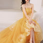 Yellow Unique High Low Tulle with Lace Prom Dress, Yellow Formal Dress Evening Dress KS6238