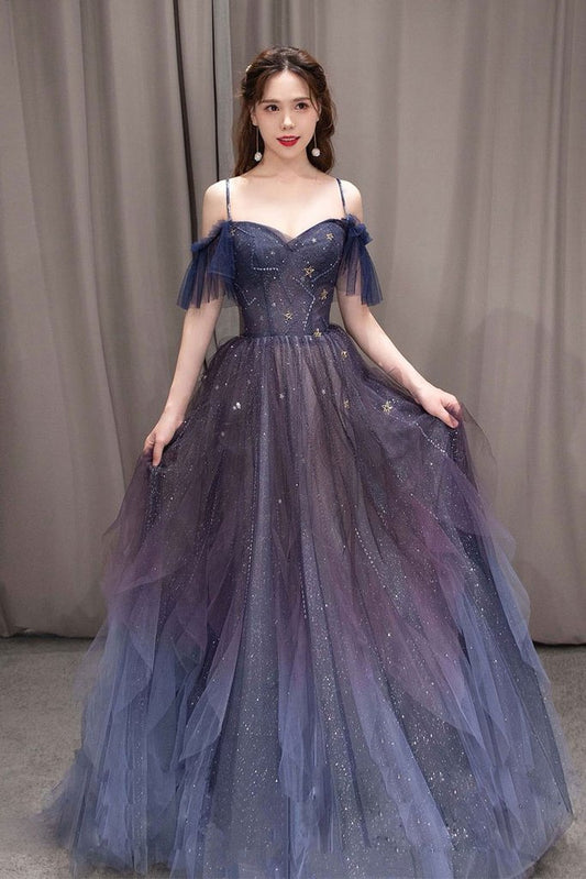 Purple sweetheart neck tulle long prom dress purple formal dress KS4706