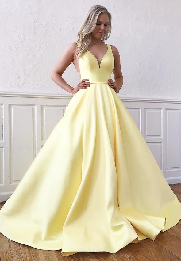 Yellow satin long prom dress yellow evening dress KS4195