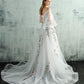 White Tulle Lace Spaghetti Straps Long Evening Dress, Embroidery White Prom Dress KS3796