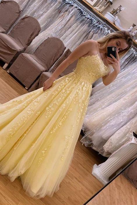 Yellow Lace Prom Dresses Long, Formal Dress, Pageant Dance Dresses, School Party Gown KS8001