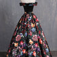 Black Floral Satin Off Shoulder Strapless Long Formal Prom Dress, Evening Dress KS7486