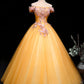 Yellow Tulle Off Shoulder Long Custom Size Senior Prom Dress, Evening Dress KS7637