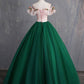 Deep Green Tulle Off Shoulder Long Customize Prom Dress, Evening Dress With Sleeve KS7482
