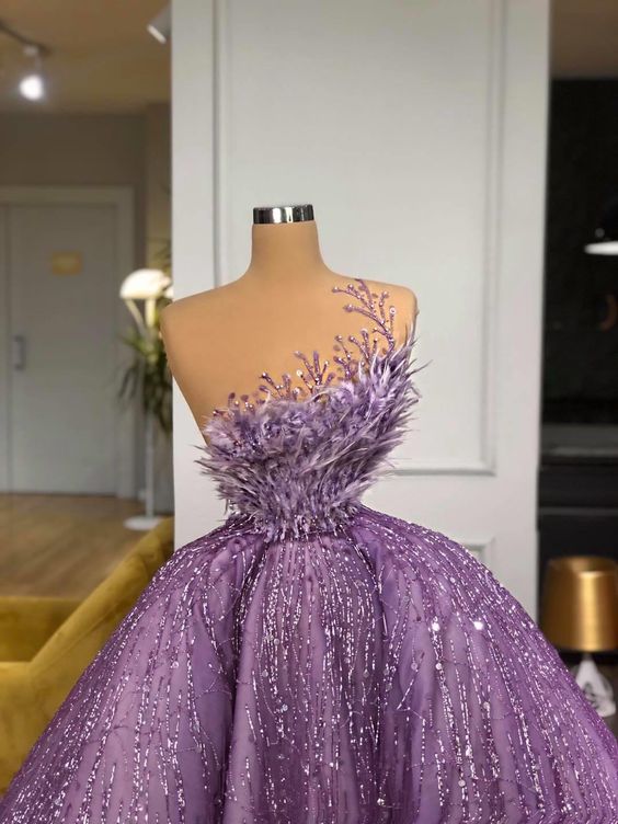 purple prom dresses, sparkly prom dress, ball gown prom dresses, vestido de fiesta, feather prom dresses, vestido de longo, elegant prom dresses, prom ball gown, P7237