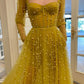 Yellow sweetheart tulle beads long prom dress, yellow evening dress SA271
