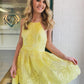 Yellow tulle lace short prom dress, yellow homecoming dress KS7874