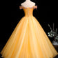 Yellow Tulle Off Shoulder Long Custom Size Senior Prom Dress, Evening Dress KS7637