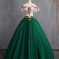 Deep Green Tulle Off Shoulder Long Customize Prom Dress, Evening Dress With Sleeve KS7482