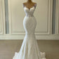 Luxurious Mermaid Wedding Dresses Bridal Gowns With Detachable Train Sheer Jewel Neck Lace Appliques SA1070