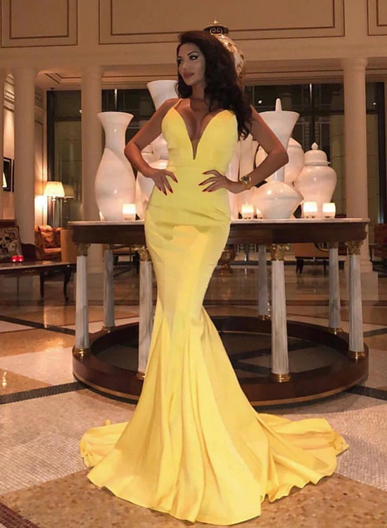 Yellow mermaid long prom dress, simple evening dress KS2145