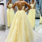 Hot Yellow A Line Straps Lace Tulle Long Prom Dress Graduation Prom Dress SH046
