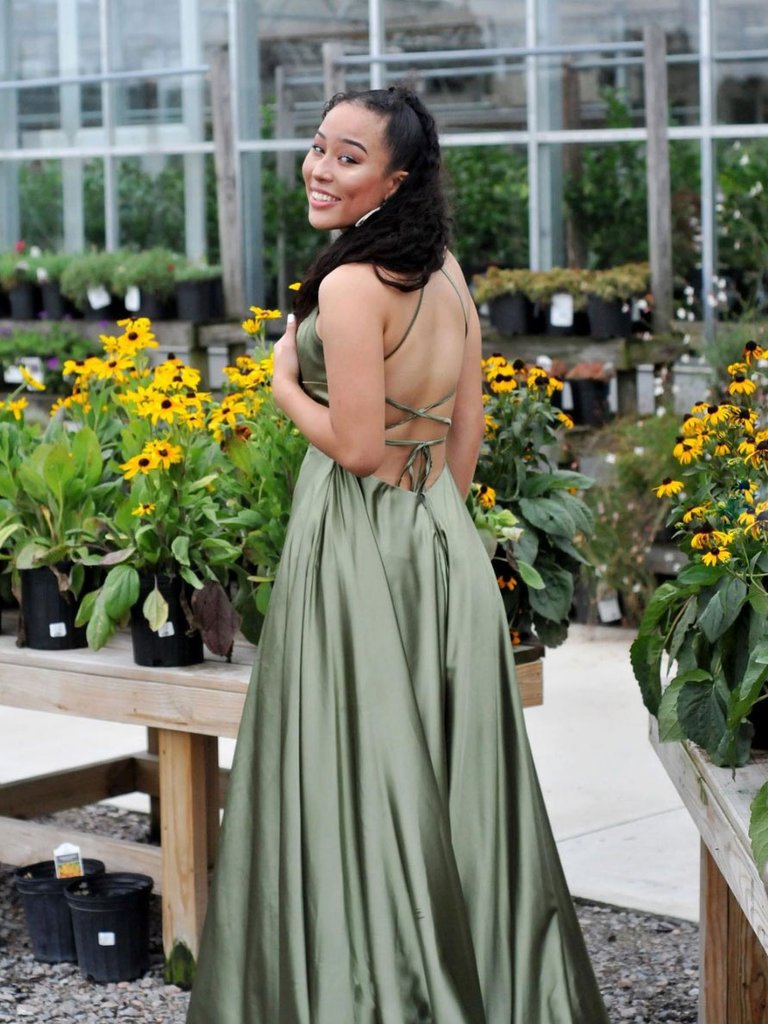 Simple green satin long prom dress, green evening dress SA163