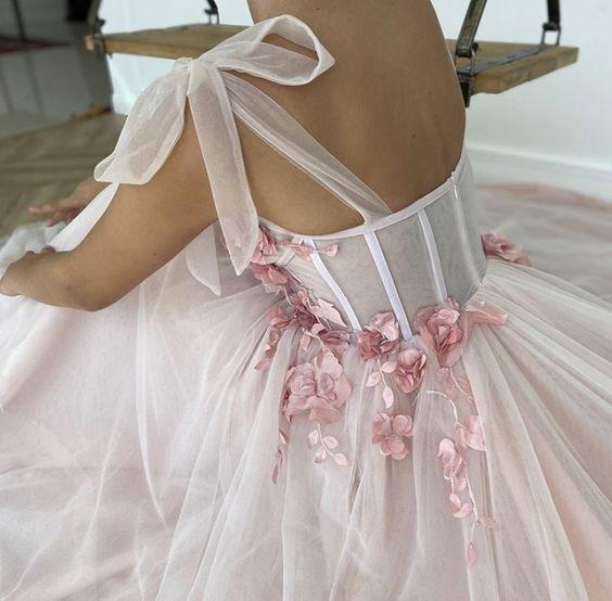 Long Pink Tulle Prom Dress Party Gowns SA636
