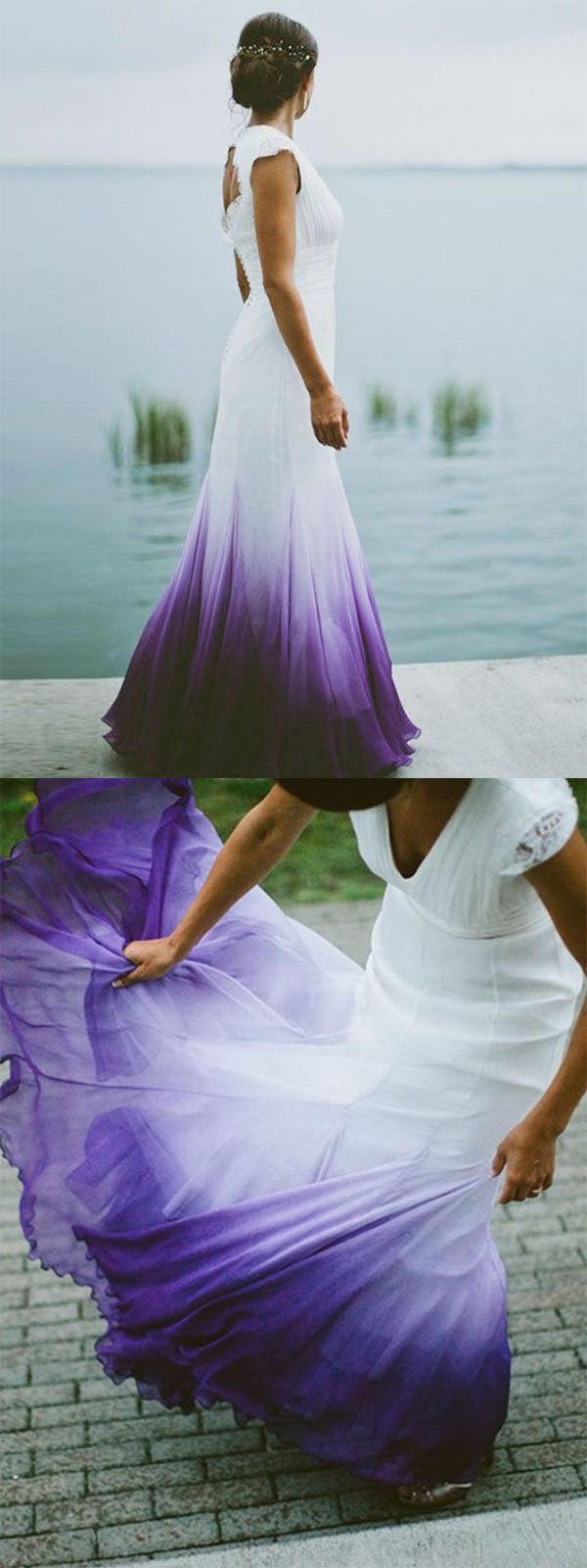 V neck Ombre Formal Prom Dress, A Line Wedding Party Gown T1824