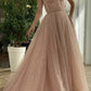 Pink tulle long A line prom dress pink evening dress KS8166