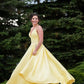 Yellow v neck satin long prom dress, simple evening dress KS1693