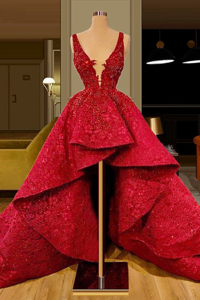 Red Lace Prom Dresses Elegant Cocktail Dresses Party Sexy Celebrity Dress KS7136