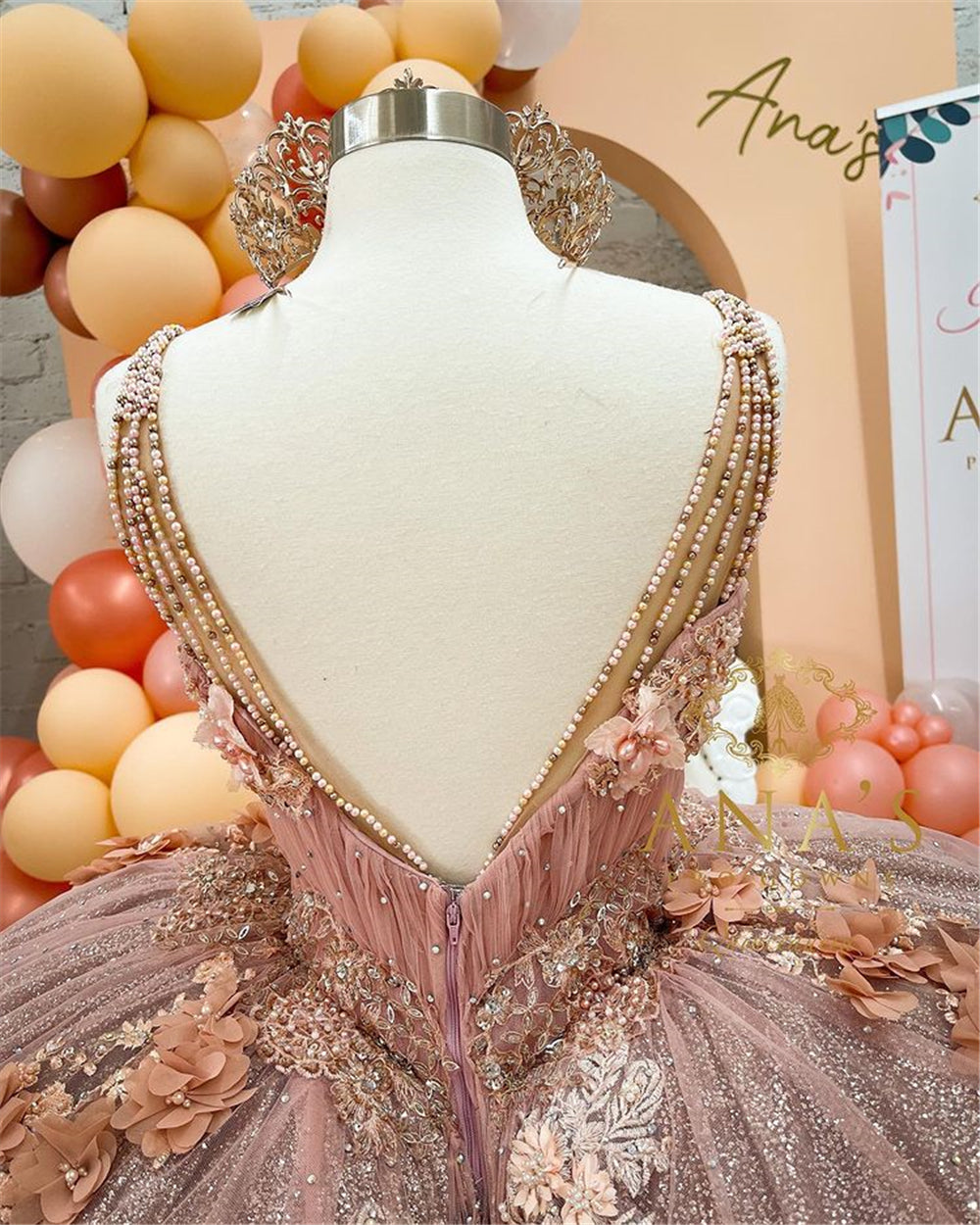 Coffee Beaded Quinceanera Dresses Sexy Spaghetti Neck Appliqued 3D Floral Sweet 16 Princess Ball Gown Pageant Gowns vestido SA1071